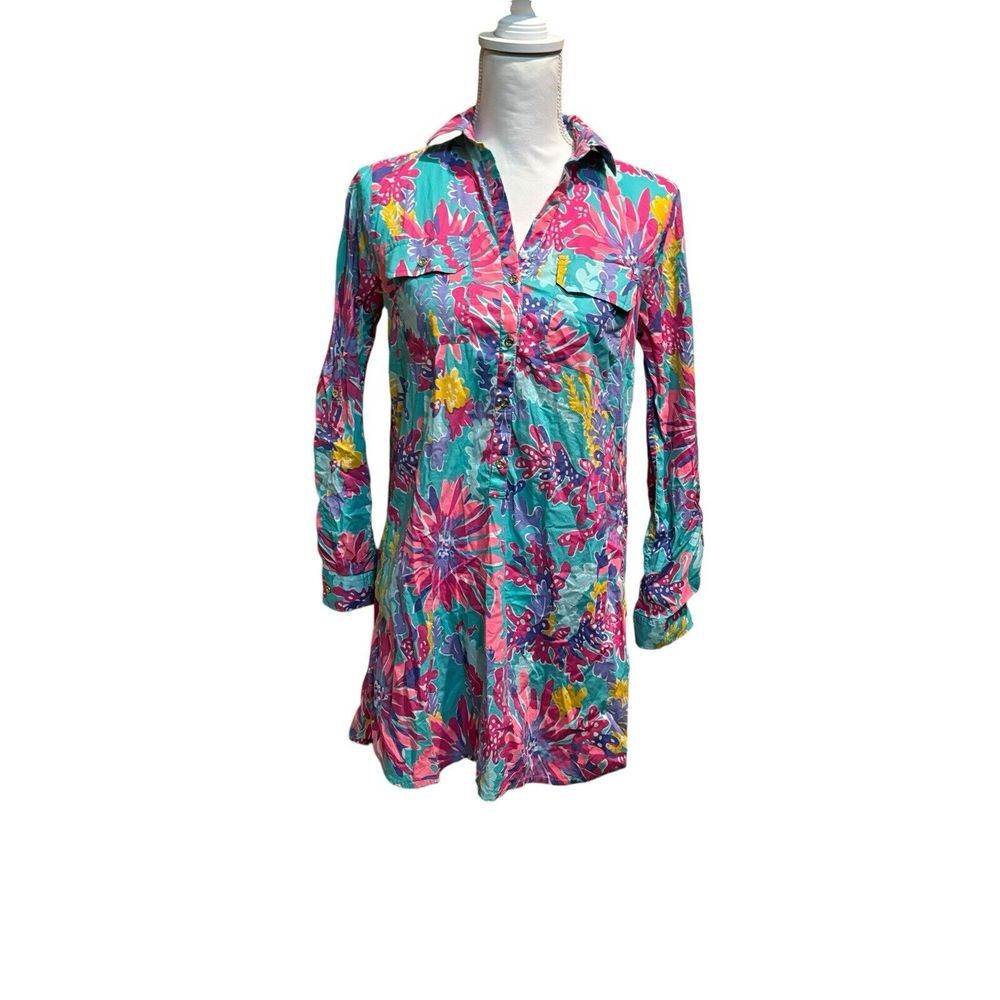 Lilly Pulitzer Captiva Tunic Dress Cover Up‎ Top Trippin and Sippin Size  XS